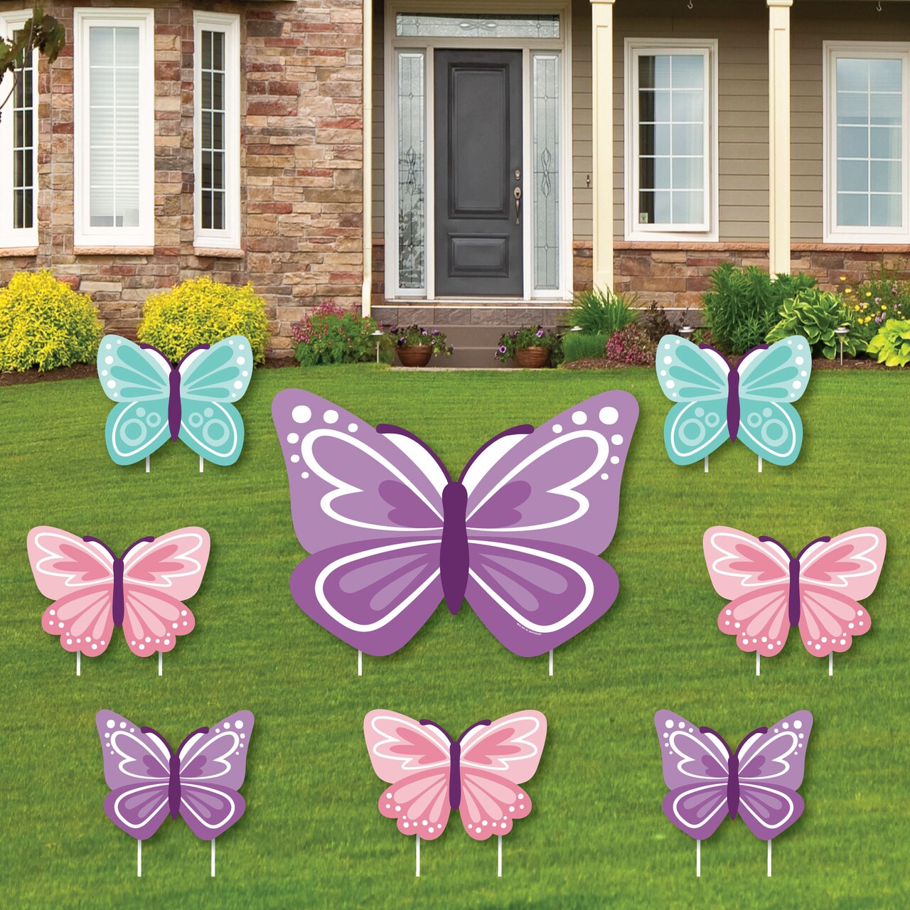 Big Dot of Happiness Beautiful Butterfly - Yard Sign and Outdoor Lawn Decorations - Floral Baby Shower or Birthday Party Yard Signs - Set of 8